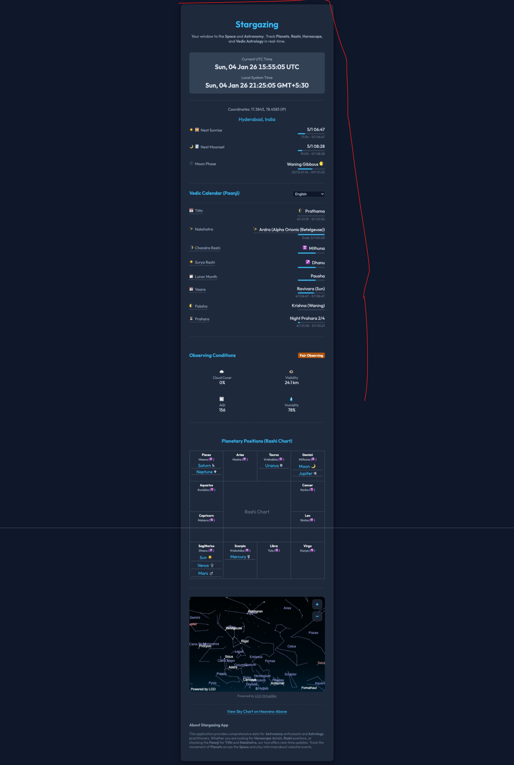 Stargazing Web App Interface